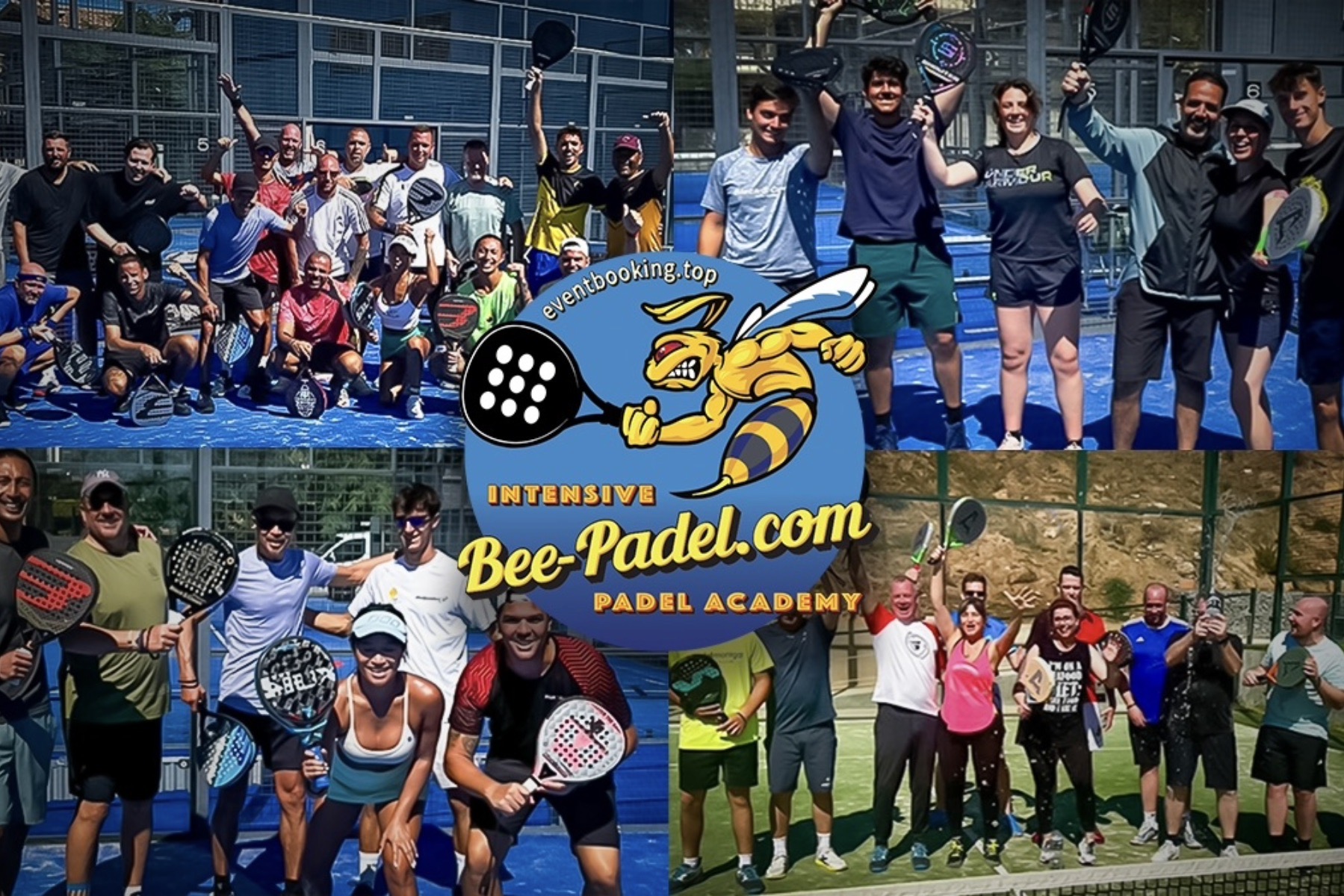 Athletes training on indoor and outdoor padel courts in all weather conditions.