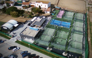 Aerial view of Ocata Padel Masnou Padel Club located near the coast in Barcelona, Maresme, Spain.