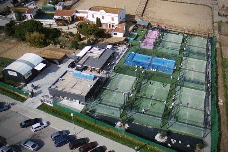 Aerial view of Ocata Padel Masnou Padel Club located near the coast in Barcelona, Maresme, Spain.