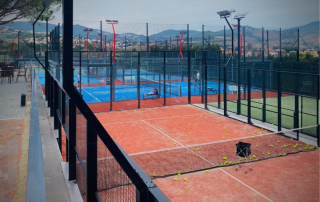 Panoramic view from the terrace bar at Can Teixidó Pàdel Club overlooking all padel courts