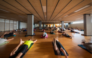 Exclusive members-only group fitness class in progress at CNAB Club Natació Atlètic-Barceloneta, Barcelona.
