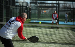 Paul van Oostveen, Padel Captain Coach, in action on court 7 at Padel Masnou Ocata Padel Club enjoying a sunny day in Barcelona, Spain.