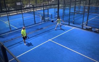 Top view of SorliSport padel courts in action during an intensive Bee-Padel training session in Vilassar, Barcelona.
